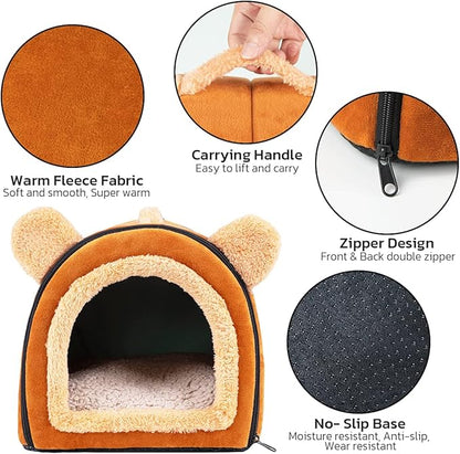 Pet Soft Guinea Pig & Rabbit Cozy Hideout House - Small Animal Bed for Guinea Pigs, Rabbits, Hamsters, Rats & Chinchillas Cave Bed (Brown)