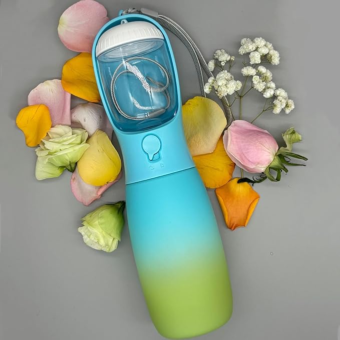 Dog Water Bottle,2 in 1 Portable Pet Water Bottle with Food Container,Lightweigh,Portable Water Dispenser,Outdoor for Cat,Puppy,Pets for Walking,Hiking,Travel (Green&Blue, 10Oz)