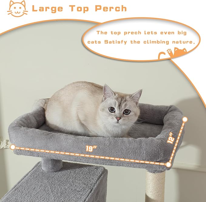 Letkind 70-Inch Cat Tree,Large Cat Tree Tower with Hammock, Scratching Post, Condo and Multi-Level Cat Tower for Large Cats, Cat Activity Center Playhouse, Light Gray LCT016