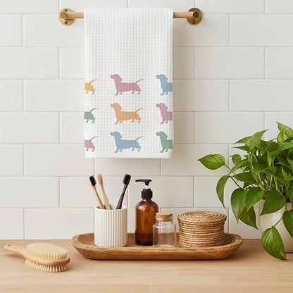 Dachshund Kitchen Towel, Waffle Weave Microfiber Wiener Dog Hand Towel, for Women, Dachshund Decor Accent for Bathroom or Kitchen