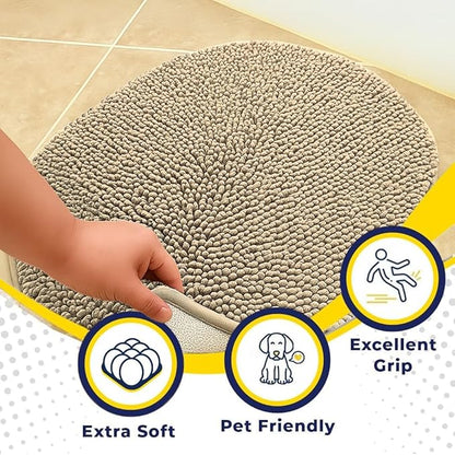 Muddy Mat® Shown on TV – Super Absorbent Microfiber Dog Door Mat for Muddy Paws, Non-Slip Washable Pet Rug, Quick Dry Chenille Entryway Carpet,Machine Washable Indoor Outdoor Mat, Beige Oval 6ft x 9ft