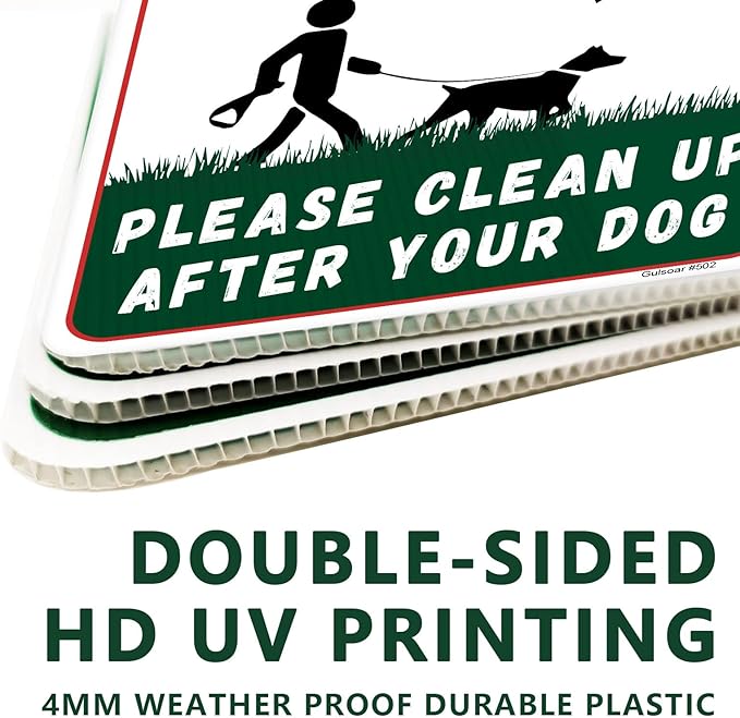 Clean UP After Your Dog Signs, 2-Pack 12.6"x 9.4" Double-Sided H-Stake Metal Stakes Smile Your on Camera Signs, Corrugated Plastic