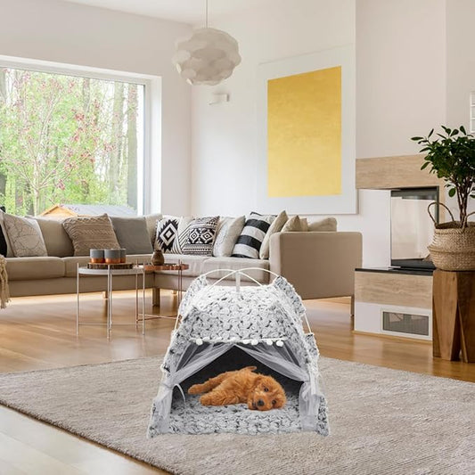 Summer Cat Tent Foldable Pet Teepee Indoor Outdoor Semi-Enclosed Comfortable Cat Nest Small Pet Sleeping Place All-Season Play Tent
