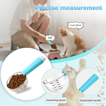 Dog-Cat Food Scoop 1 Cup, Pet Food Measuring Cup with Long Handle, Food-Grade Scoop for Dogs, Rabbit Wet or Dry Food, Easy to Clean & Accurate Scale (Blue)