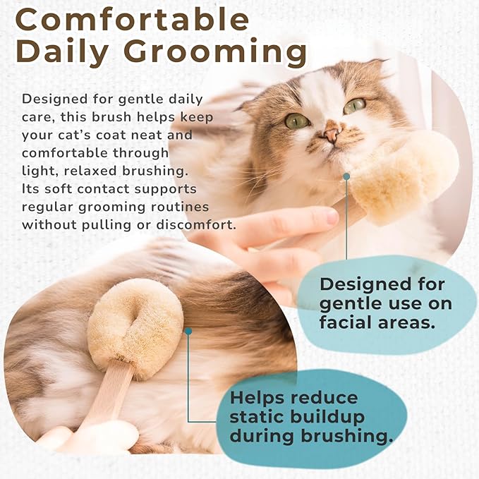 Cat Brush for Indoor Cats – Soft Gentle Natural Sisal Cat Grooming Brush & Cat Massage Brush, Collects Loose Surface Fur (Not a Heavy Deshedding Tool), Handmade in Japan (Type-B)