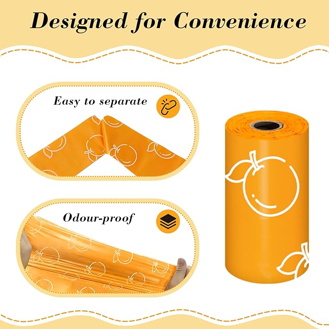 Citrus Scented Dog Poop Bags - 360 counts Orange Pet Waste Bags with Dispensers, Extra Large 13x9 Inch Leak-Proof Fragrance Bags for Dogs Walking and Cat Litter