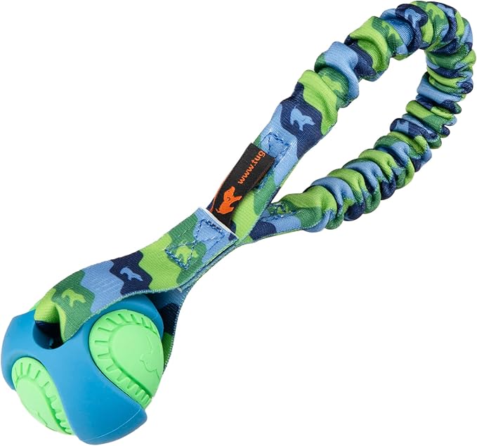 Tug-E-Nuff Pocket PowerBall Bungee | Shock Absorbing Bungee Handle | Durable Ball Toy for Dogs | Ideal for Interactive Dog Training and Dogs of All Ages | 23 cm (9 inches) in Size