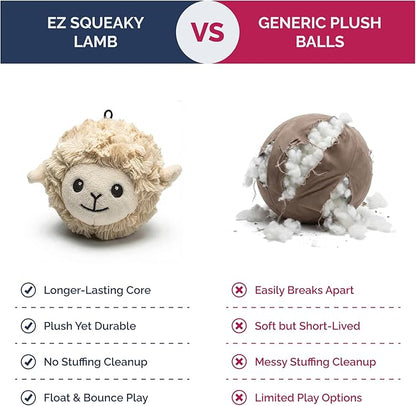 Pet Lou 4 Inch Squeaky Lamb Ball Dog Toy, Durable TPR Squeaky Ball with Plush Cover, Stuffing-Free Lamb Dog Toy for Small & Medium Breeds, Bouncy & Water-Floating