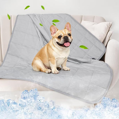 Dog Cooling Blanket, 0.4 Q-MAX Cooling Blanket For Large Dogs Washable, Cool To Touch Dog Blankets For Bed Cover, Soft Lightweight Cooling Dog Blanket Help Your Pet Sleep Well In Summer (43"×55"/Grey)