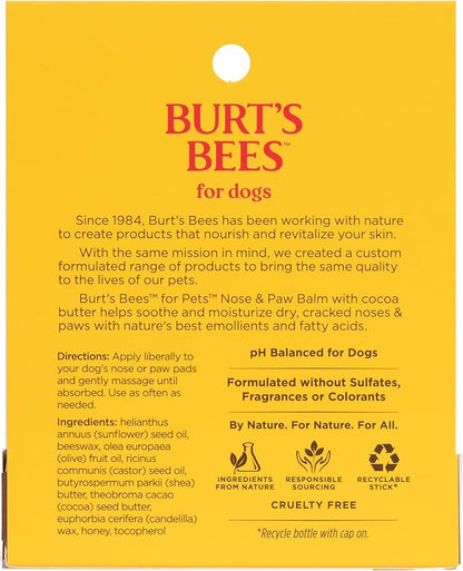 Burt's Bees for Pets Nose and Paw Balm with Beeswax & Cocoa Butter, 100% Natural Origin Dog Paw Pad Balm for Dry Cracked Paws & Noses, pH Balanced, Paraben & Sulfate Free, Made in the USA, 0.45 Oz