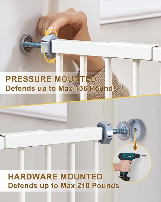 InnoTruth 29-39.6”Baby Gate for Stairs,36" Extra Tall Dog Gate for The House,Dual-Lock Safety and One Hand Opening Design,Kid Gate for Doorways,Kitchen,Room,Wall-Friendly Pressure Mounted, Pure White