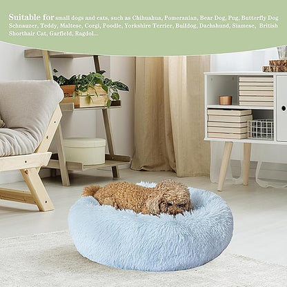 Calming Dog Bed for Small Dogs Cats, Kitty Puppy 23'' Round Anti-Anxiety Warm Fluffy Plush Faux Fur Bed, Soft Anti-Slip Donut Washable Small Pet Bed, Cozy Cat Puppy Bed, Fits up to 30 lbs Pets