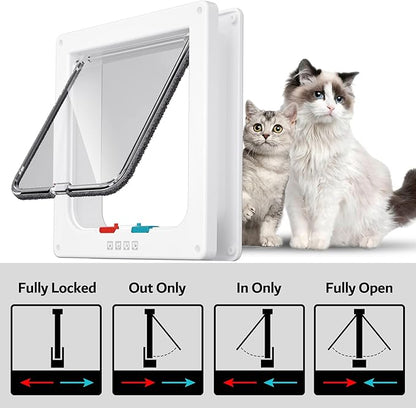 Medium Cat Door Interior Door Pet Door for Cat Exterior Door 4 Modes Locking Suitable for Window and Wall (White)