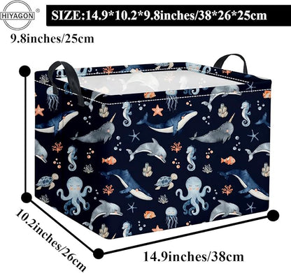 HIYAGON Rectangular Ocean Basket Kids Baby Storage Bin Toy Organizer Box for Boys Under the Sea Nursery Decor(Ocean)