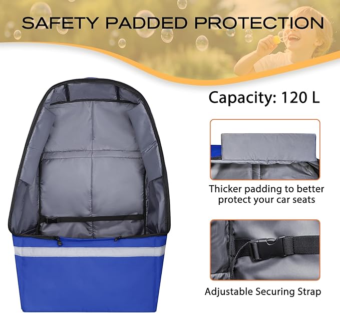 LARIPOP Car Seat Travel Bag for Airplane Gate Check Approved, Padded Backpack with Adjustable Straps, Reflective Strips & Protective Feet for Infant Convertible Booster Seats, Blue
