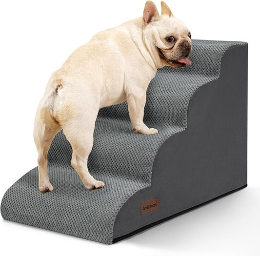 Dog Stairs Ramp for Bed and Couch,4 Step Dog Steps for Small Dogs,Pet Stairs with Non-Slip Bottom for Old Cats,Indoor Pet Steps,Comfort,Durable,17.4" H,Grey