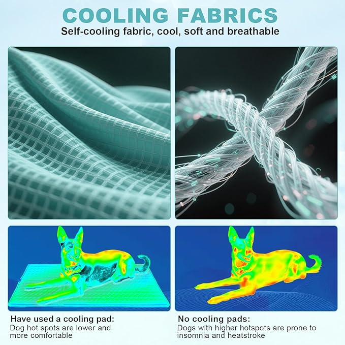 Large Dog Cooling Mat 45x23 in,Ice Breathable Fabric, Solid Silicone Honeycomb Heat Dissipation Structure, Long-Lasting Coolness Cooling Mat for Dogs(Q-Max>0.5) Washable& Non-Toxic