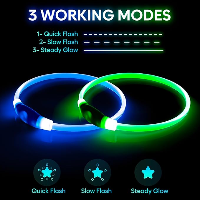 【2-Pack】 Rechargeable LED Dog Light Up Collar Set - Illuminate Night Walks with Universal Safety Light for Small, Medium, and Large Dogs (Green&Blue)