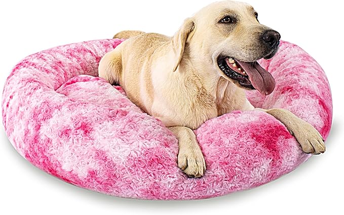Calming Dog Bed for Big Dogs, 39'' Round Anti-Anxiety Warm Fluffy Plush Faux Fur Bed, Soft Anti-Slip Donut Washable Big Pet Bed, Cozy Big Dogs Bed, Fits up to 100 lbs Pets