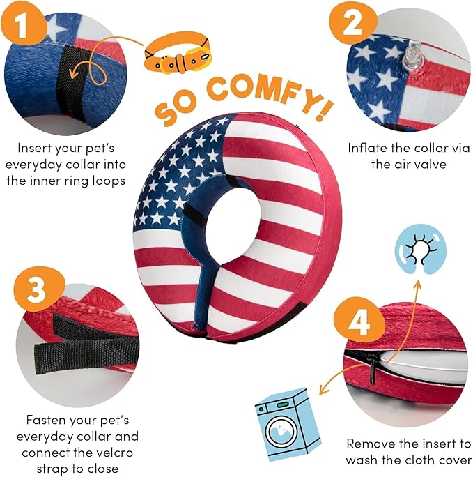 BENCMATE Inflatable Dog Cone Collar Alternative, Soft Dog Cone for Small Medium Large Dogs and Cats, Neck Recovery ECollar Donut Collar After Surgery (XXLarge, Flag)