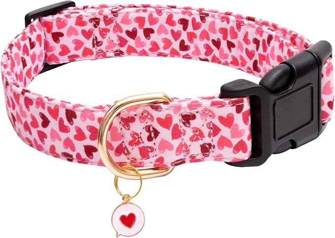 Faygarsle Valentine's Day Dog Collar Cute Loving Heart Printed Collar for Dogs for Small Medium Large Dogs Pink Cotton Collar for Girl and Boy Dogs XS