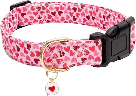 Faygarsle Valentine's Day Dog Collar - Cute Loving Heart Printed for Small Medium Large Dogs - Pink Cotton Collar for Girl and Boy Dogs M