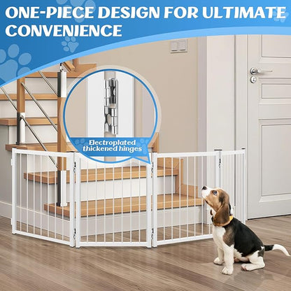 Freestanding Short Dog Gate, 16.5" Tall Small Pet Gate Easily Step Over, Metal Foldable Pet Gate, Up to 51" Wide Puppy Fence, Gate for Stairs and Doorways, Indoor, Outdoor Use, No Drill Pressure Mount
