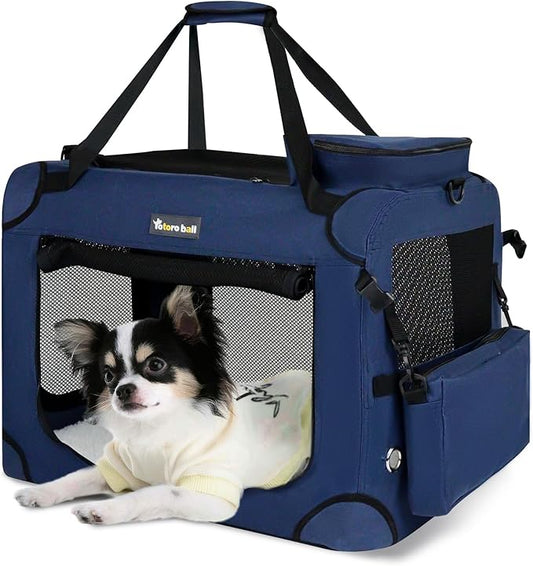 Large Cat Carrier for Cats Collapsible Soft Pet XL Crate for Large/Medium Cats 15lbs+ Car Travel Portable Bag with Water Bottle Slot Ideal for Long Trips (Blue, 20.0"L x 14.0"W x 14.0"H)