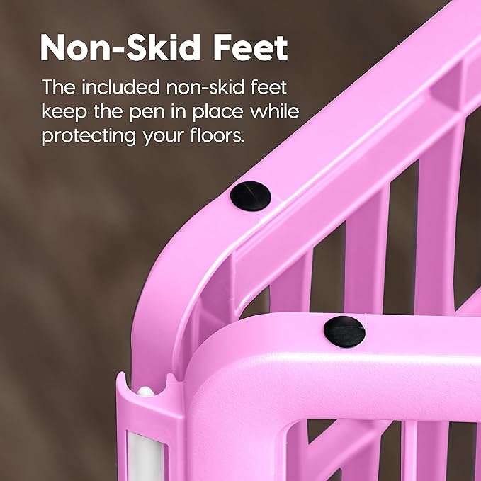 IRIS USA 24" Exercise 4-Panel Pet Playpen, Puppy Pet Small Medium Dog Pen Keep Pets Secure Easy Assemble Rust-Free Heavy-Duty Molded Plastic Customizable, Pink