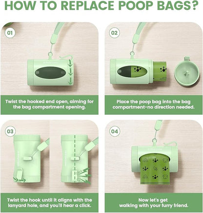 Dog Poop Bags Rolls with Retractable Poop Bag Holder, Leak Proof and Extra Thick Lavender Pet Waste Bags, 70% Recycled GRS Certified, 1 Dispenser and 105 Bags for Doggy Walking & Cat Litter