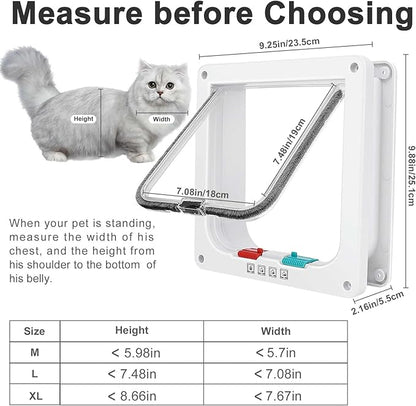 Cat Door, Safety Pet Door with 4 Way Lock, Weatherproof & Easy Installation Cat Flap Door for Interior Exterior Door, Window, Wall(Large, 7.48in x 7.08in Flap)