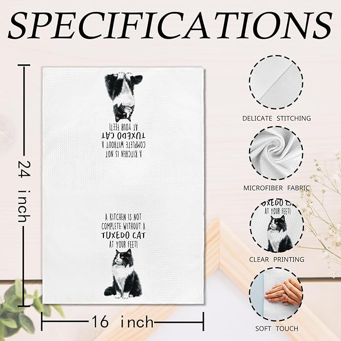 Funny Tuxedo Cat Kitchen Towels, Tuxedo Cat Mom Lady Lovers Gifts for Women Hand Towels, Gifts for Pet Lovers Dishcloths Dish Towel for Kitchen 16x24 Inches Set of 2