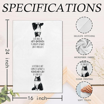 Funny Tuxedo Cat Kitchen Towels, Tuxedo Cat Mom Lady Lovers Gifts for Women Hand Towels, Gifts for Pet Lovers Dishcloths Dish Towel for Kitchen 16x24 Inches Set of 2