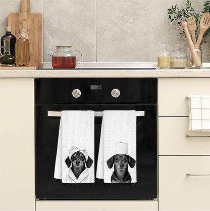 Funny Dachshund Hand Towels, Dachshund Doxie Gifts for Women, Weiner Dog Gifts Decorative Hand Towels for Bathroom Decor, Funny Dog Bathroom Decor, 16x24 Inch Set of 2
