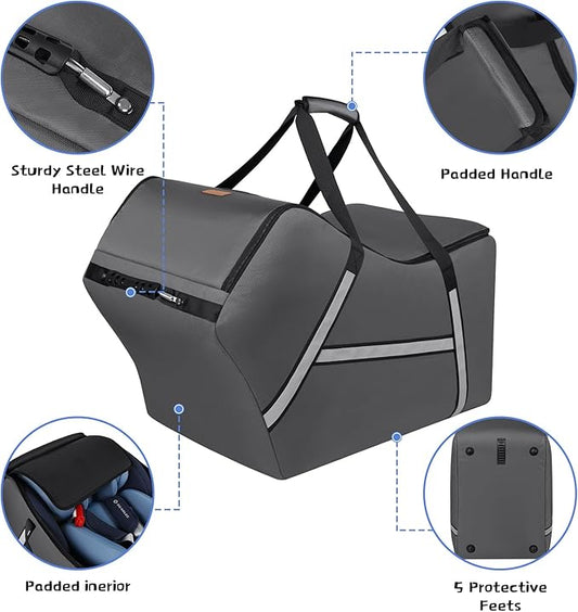 Infant Car Seat Travel Bag for Airplane Compatible with All Nuna Pipa Car Seat and Base,Chicco KeyFit 30 and Base, Padded Car Seat Bags for Air Travel,Car Seat Gate Check Bag with Side Pocket, Gray