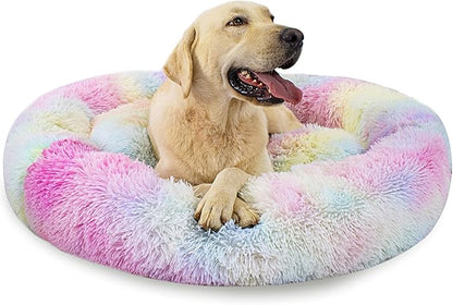 Calming Dog Bed for Big Dogs, 39'' Round Anti-Anxiety Warm Fluffy Plush Faux Fur Bed, Soft Anti-Slip Donut Washable Big Pet Bed, Cozy Big Dogs Bed, Fits up to 100 lbs Pets