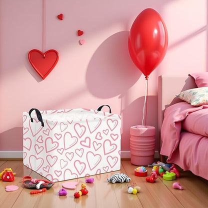 Rectangular Valentines Basket for Home Kitchen Girls Cute Kids Storage Bin Organizer Shelf Book Room Decor(Pink Line Hearts)