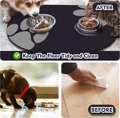 Pet Feeding Mat – 20''x12'' Absorbent Dog Food Mat, Pet Water Mats Protect Floor, No Stains Quick Dry Bowl Mats, Non-Slip Rubber Base Pets Placemats for Food and Water, Black Paw