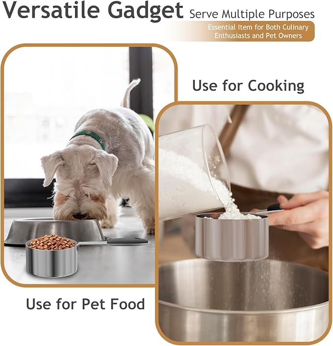 1PCS 1/8CUP(30ml) Dog Cat Food Scoop, Stainless Steel Measuring Cup, Metal Pet Scooper with Inner Precision Scale Measurement