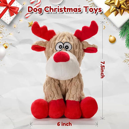 Dog Christmas Toys, Plush Chew Toys for Dogs, Funny Reindeer Squeaky Dog Toy with Crinkle Paper, Gifts for Dogs, Plsuh Dog Toy for Small, Middle, Large Breed, Interactive Pet Toys