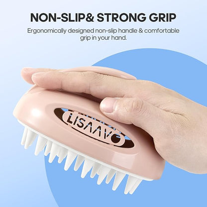 Pet Grooming Brush for Long & Short Hair Dogs Cats,Multi-purpose silicone massage & bath brush for pets,promotes shiny coats,Pink