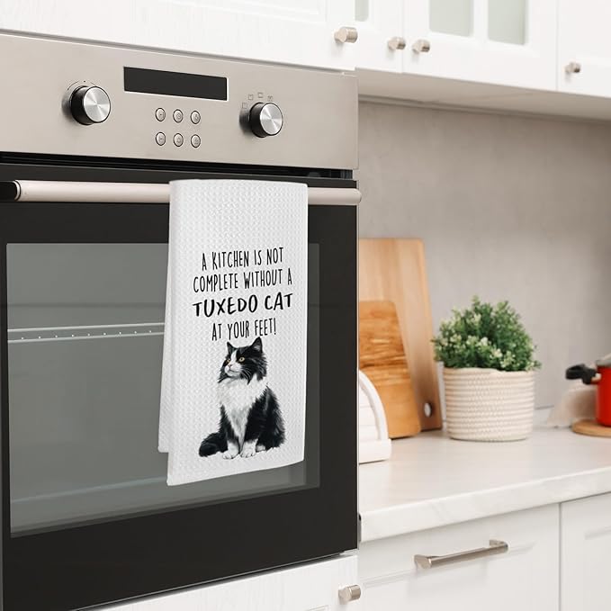Funny Tuxedo Cat Gifts Kitchen Towels, Cat Lover Gifts for Women, Funny Hand Towels for Bathroom Decor, A Kitchen is Not Complete Without A Tuxedo Dishcloths Dish Towel forKitchen 16x24 Inches