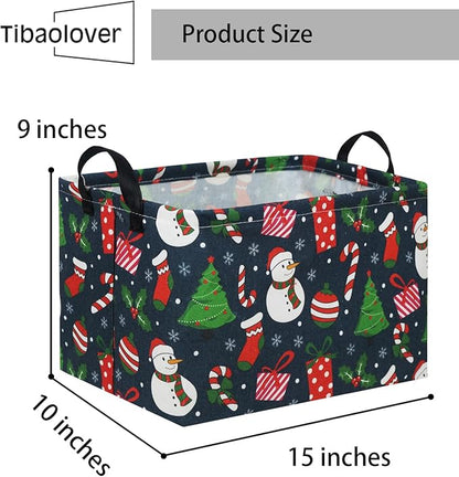 Rectangular Christmas Basket Tree Christmas Gift Baskets for Families Cute Baby Storage Bin Kids Storage Bin Toy Organizer Box Christmas Room Decor for Christmas Parties(Blue Christmas)