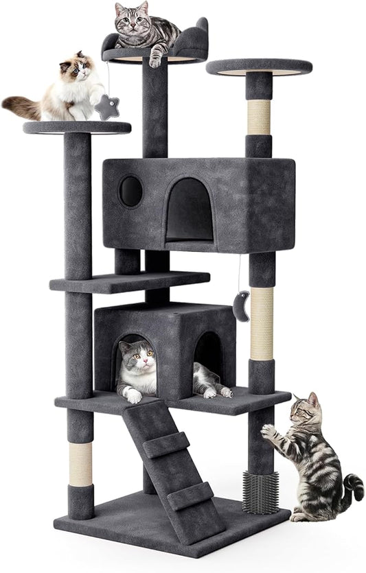 MoNiBloom 70 Inch Cat Tree Tower for Indoor Cats Large Adults, Tall Cat Tower with Scratching Post, Multi-Level Furniture Activity Center with Cat Condo Pet Play House, Smoky Grey
