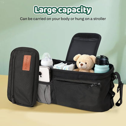 Guiseapue Universal Stroller Organizer with Cup Holder: Stroller Caddy Accessories with Detachable Phone Bag Fit for Uppababy, Non-Slip Straps, Walker Accessories, First Mothers Day Gifts for New Mom