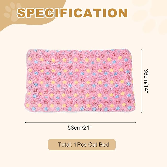 Dog Cat Bed Mat, Soft Coral Fleece Pet Cushion Pad with Cute Star Print, Warm Washable Pet Bed 21x14 Inches, (Pink), Intended for Medium Small Dog Cat