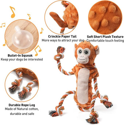 Dog Tug Toys, Stuffed Animal Dog Chew Toy, Cute Puppy Squeaky Dogs Plush Toys with Crinkle Paper for Small, Middle, Large Breed