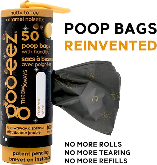 GOO-EEZ Disposable Pet Waste Bag Dispenser 3-Pack (150 ct), Pre-Loaded with 65% Recycled Dog Poop Bags with Easy-Tie Handles, No Refills Needed Twist-and-Pull Design - Holiday Collection
