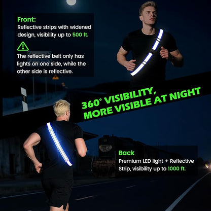 Reflective Sash Gear for Walking at Night,Flashing LED Reflective Belt Safety Lights for Walkers Night Dog Walking Biking Running,High Visibility Rechargeable With Wear 2 Ways for Men Women