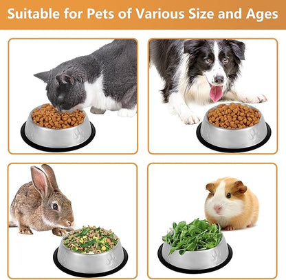 Stainless Steel Cat Bowl, 2 Pack Metal Dog Bowls for Food and Water, Non-Slip Pet Feeding Dish Bowl with Rubber Base for Indoor Cats Small Dogs